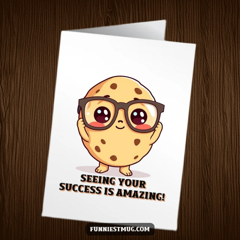 Funny Free Printable Congratulations Card featuring a cookie with oversized glasses, symbolizing intelligence, a clever downloadable gift.