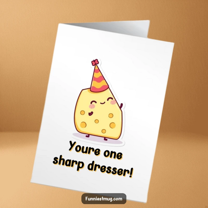 Funny Free Printable Congratulations Card: Cheerful cheese wedge wobbling slightly while sporting a festive, tiny party hat.