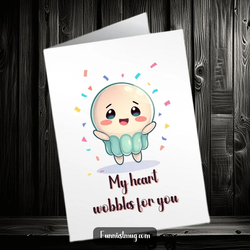 Funny Free Printable jelly thank you card, a wobbly character with bewildered joy trying to catch confetti.