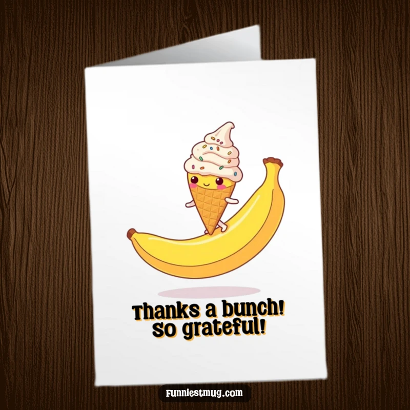 Funny Free Printable Thank You Card: Ice cream cone comically slips on a banana peel mid-sprinkle shower.
