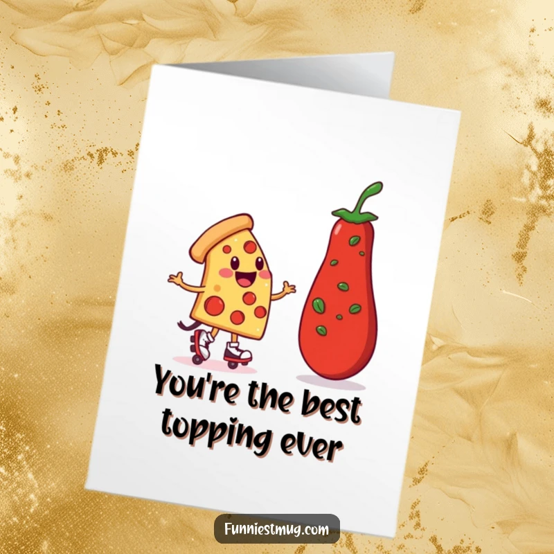 Funny Free Printable Thank You Card: Pizza slice on roller skates making a precarious journey.