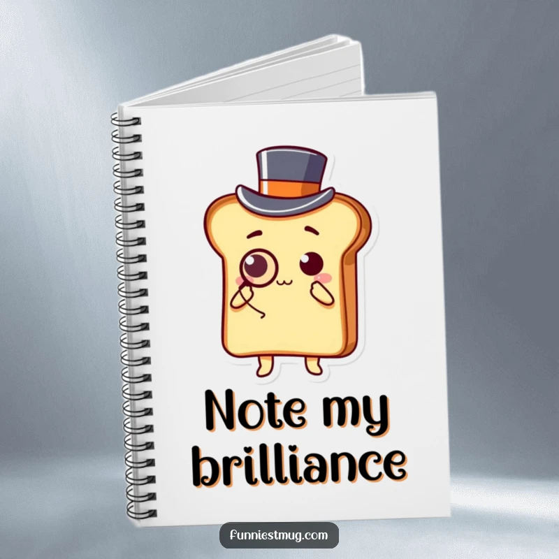 Funny Kawaii notebook with a slice of toast character in a top hat and monocle, bowing on the cover.