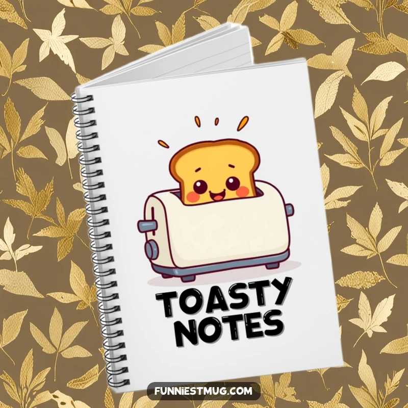 Funny Notebook featuring smiling toast popping out of a toaster with a surprised expression, perfect for journaling.