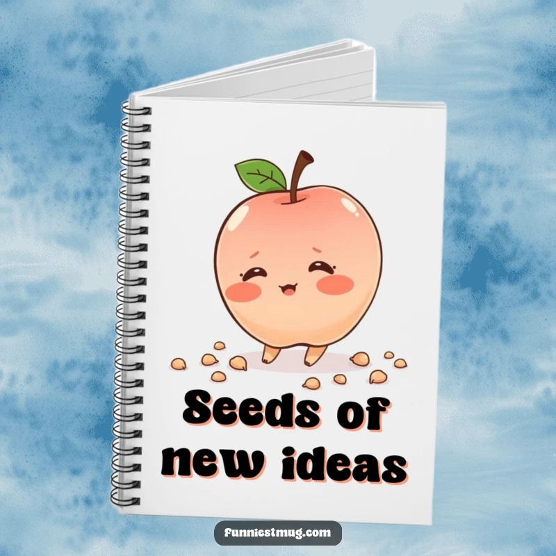 Funny tripping apple character, blushing, scattering seeds, ruled notebook, perfect for journaling and humor, great gift.