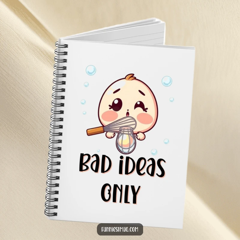 Funny Notebook: Surprised whisk dramatically failing to whisk a single bubble, inspiring humorous recipe writing.