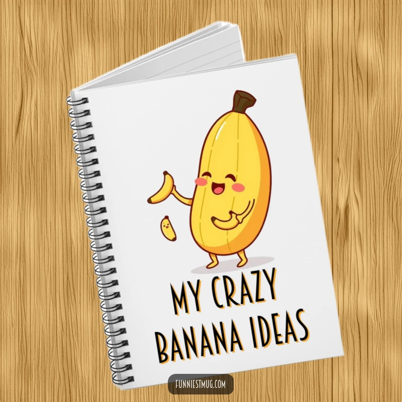 Funny banana juggling notebook, a cheerful banana winking while juggling small bananas, for all your notes.
