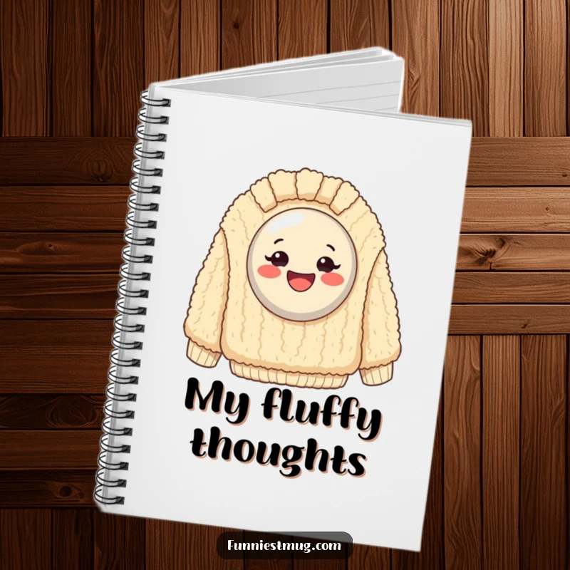 Funny Notebook: Exaggeratedly happy button stuck on a giant, fuzzy sweater, inspiring creative and humorous writing.