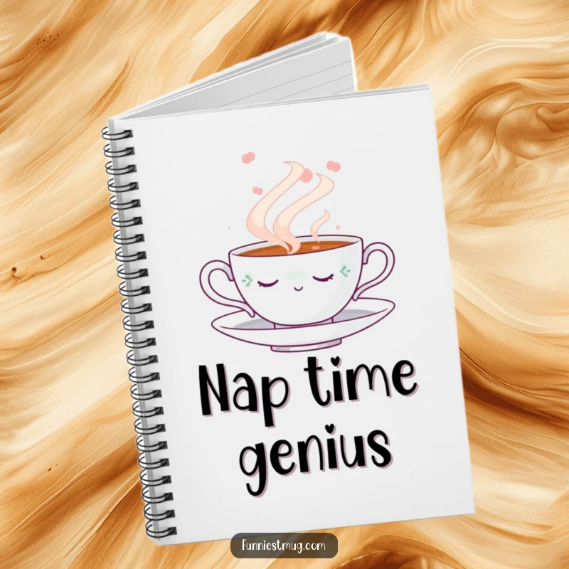 Funny Napping Teacup Notebook: Lined journal with a serene napping teacup design enveloped in steam, ideal for funny notes and creative journaling.