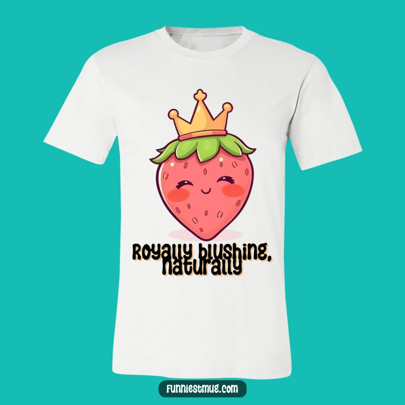 Funny Blushing Strawberry Crown Wink T-Shirt - A Regal & Hilarious Treat