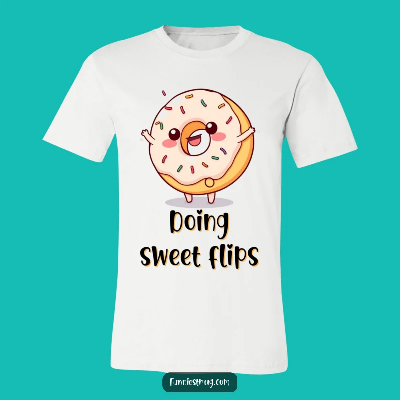 Funny Donut Cartwheel T-Shirt - Sprinkled Character Tee for Playful Fun