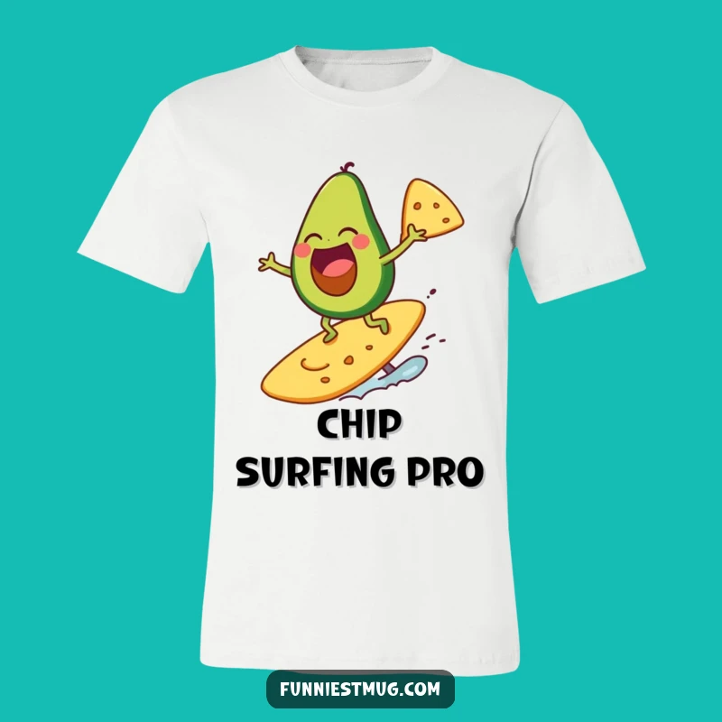 Funny Surfing Avocado T-Shirt: Ride the Chip Wave, Perfect Funny Gift