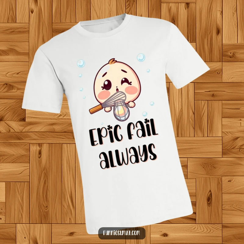 Funny T-Shirt: Surprised whisk dramatically failing to whisk a single bubble, a humorous take on kitchen struggles.