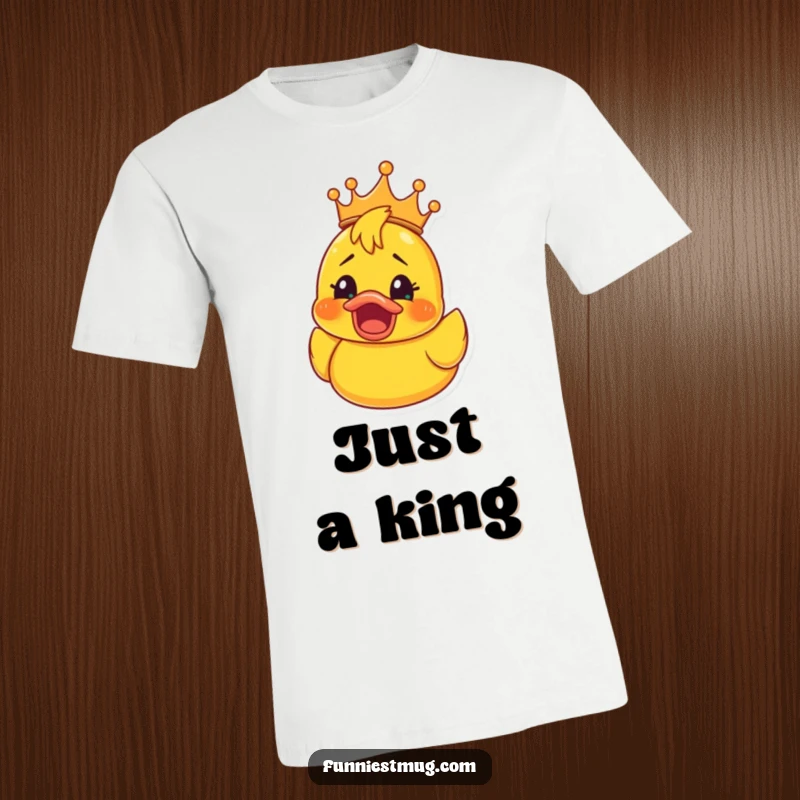 Funny Rubber Ducky Crown T-Shirt: Soft tee showing a rubber ducky in a crown, eyes wide with shocked joy, a funny and regal statement.