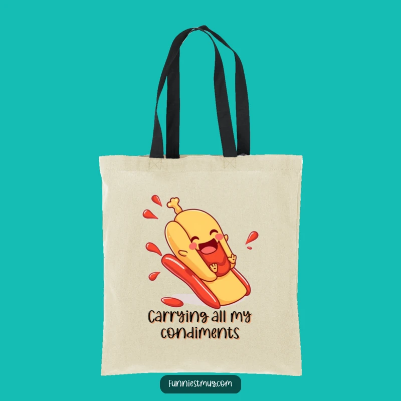 Funny Hot Dog Ketchup Slide Tote Bag - Carry Your Humor in Style