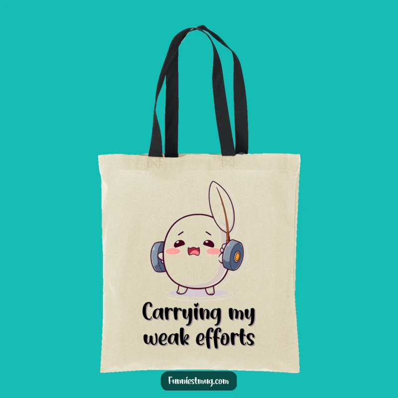 Funny Kawaii Dumbbell Feather Lift Tote Bag: Carry Your Gym Humor Everywhere