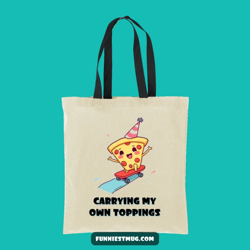 Funny Pizza Skater Tote Bag: Cheerful Slice for Your Groceries and Giggles